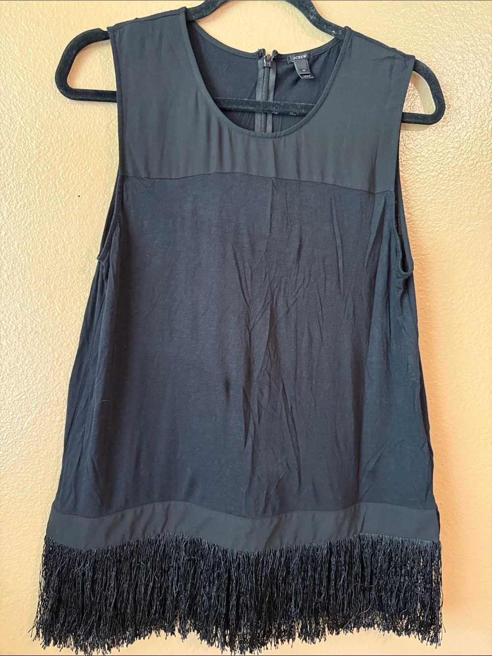 J. Crew Black Sleeveless Fringe-Hem Tank